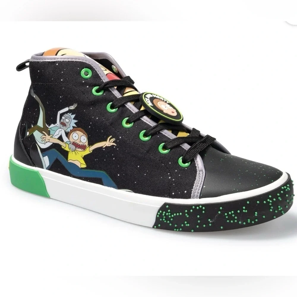 🚀Rick & Morty High Top Sneakers Men’s Black Size 8 Portal Galaxy Adult Swim